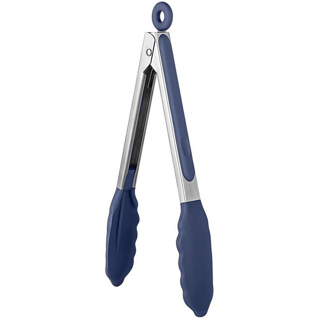 600℉ Heat Resistant Kitchen Tongs: U-Taste 9 in Silicone Cooking Tong with Firm Sealed Non Stick Rubber Tips & Silicon Coated 18/8 Stainless Steel Handle & Smooth Lock for Serving Grill(Midnight Blue)