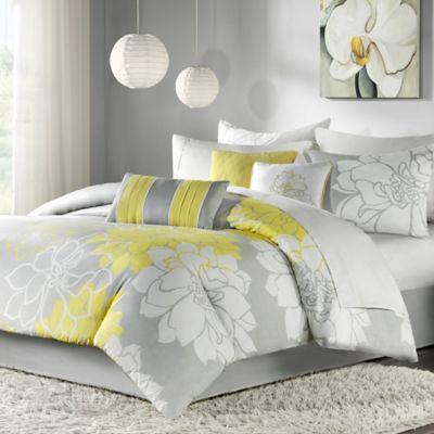 Madison Park Lola 7-Piece Queen Comforter Set in Yellow/Grey