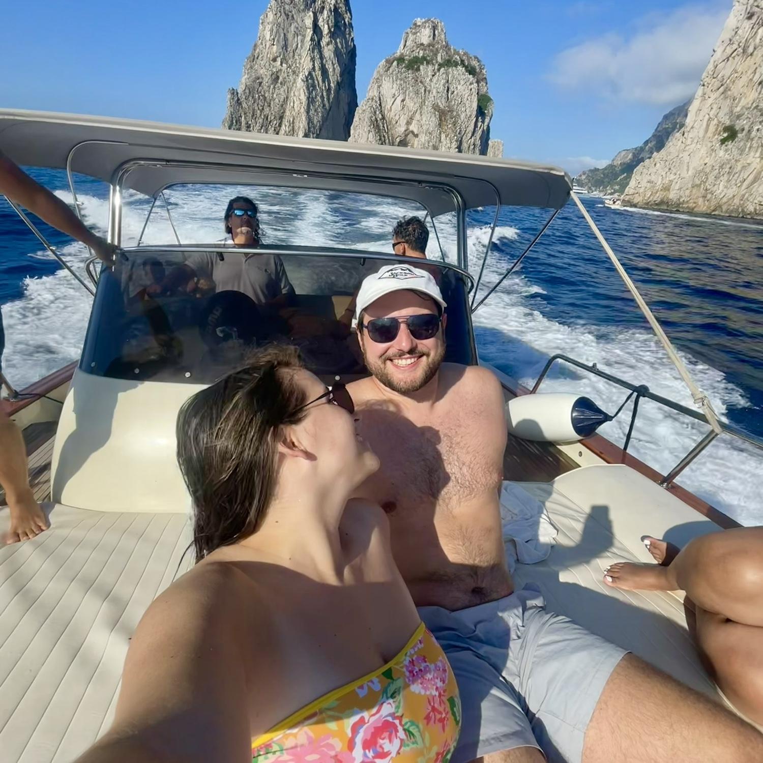 Us after we went through the Isle of Capri, or also known as the Tunnel of Love, our captain told us a kiss under the tunnel meant a lifetime of love and happiness. Can't wait for it to be official in November!