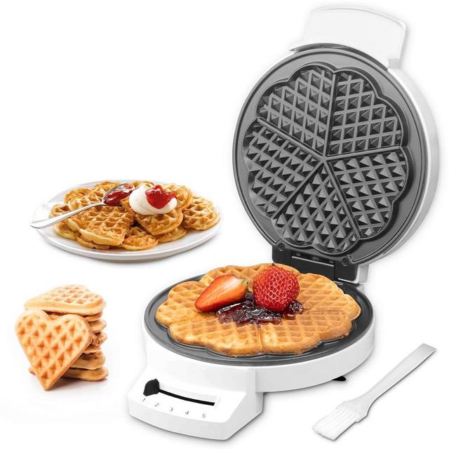 SugarWhisk Mini Heart Shaped Waffle Maker, Thin Waffle Maker Iron with Shade Control, Make 7'' Large Waffle or 5 Mini Heart Waffles, Non Stick Cooking Plates with Fast & Even Heating