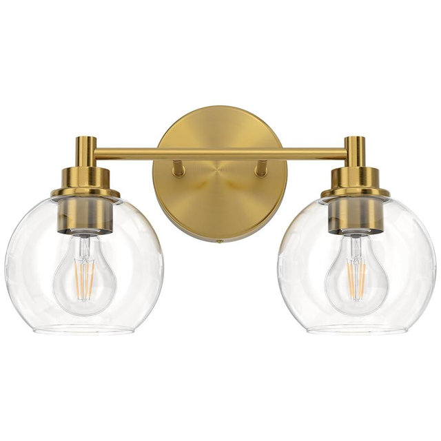 VONLUCE Bathroom Light Fixtures, 2-Light Vanity Light with Globe Glass Shades E26 Sockets, Bathroom Lights Over Mirror for Bedroom Hallway Living Room, Gold Finish