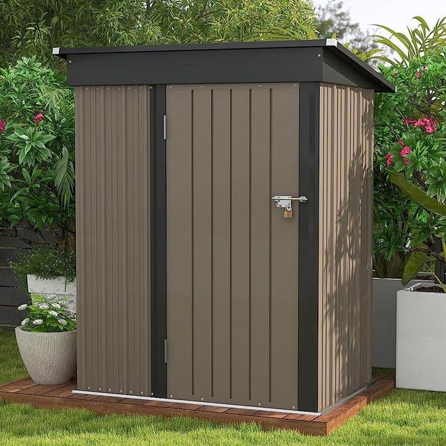 Patiowell 5x3 FT Outdoor Storage Shed, Garden Tool Storage Shed with Sloping Roof and Lockable Door, Outdoor Shed for Backyard Garden Patio Lawn, Brown