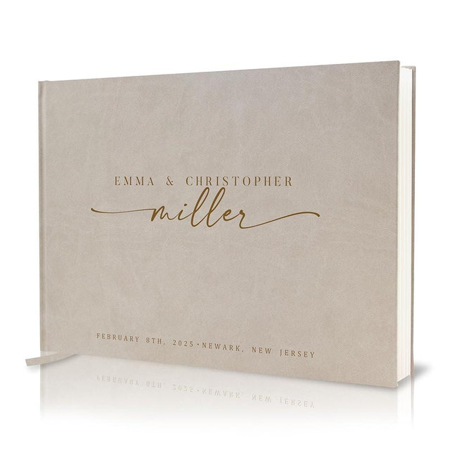Personalized Guest Book - 11.5" x 8.5" Custom Bride & Groom Names with Bookmark and Hard Cover 140 GSM Blank Pages, for Weddings Guest Book, Engagements, Birthdays, Special Events, Taupe