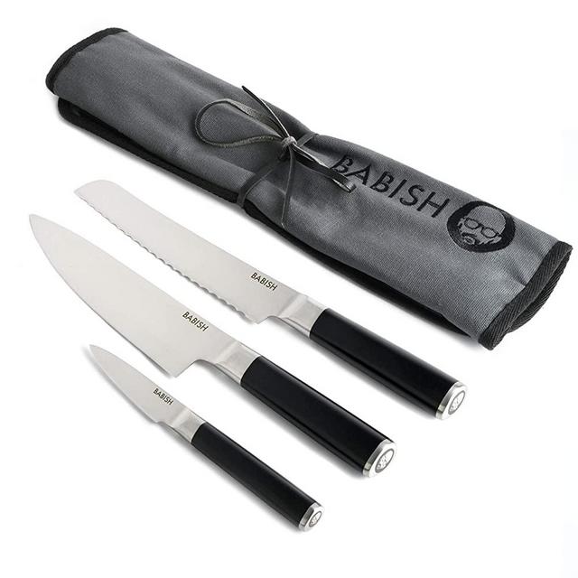 Babish Cutlery Set w/Knife Roll German, 3-Piece, Stainless Steel
