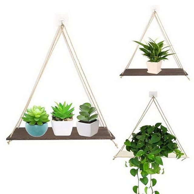 ierkag Multi-Function Wooden Storage Board Flower Pot Rack Wall Shelf Home Decor with Hanging Rope Fire Pit & Outdoor Fireplace Parts