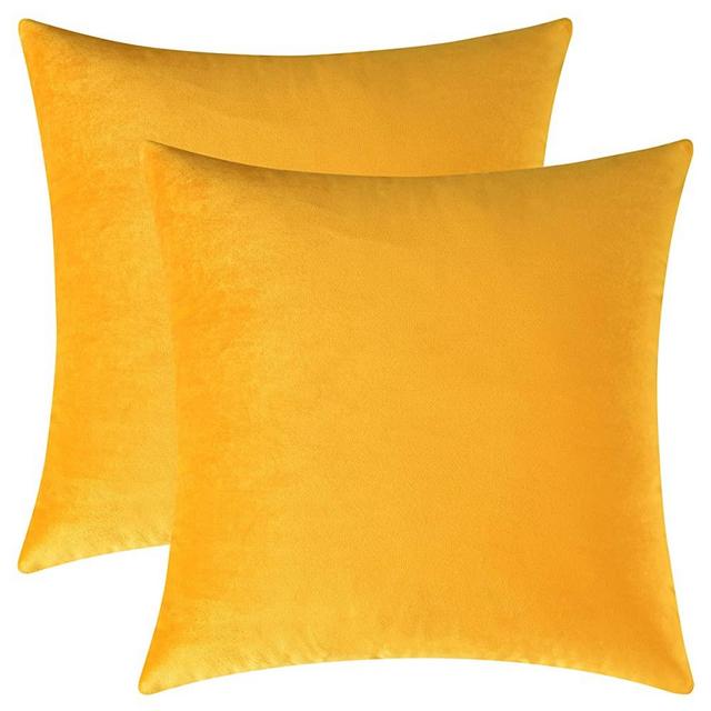 Mixhug Set of 2 Cozy Velvet Square Decorative Throw Pillow Covers for Couch and Bed, Mustard Yellow, 18 x 18 Inches