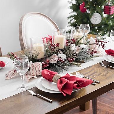 Magnolia Berry Candle Centerpiece with Ribbon