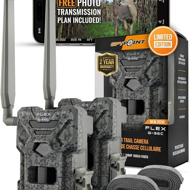 SPYPOINT Flex G-36-TWIN Camo | Outdoor Cellular Trail Camera | 1080p Video with Sound, 36 Megapixels, 0.3S Trigger Speed, 100 Flash and Detection Range | with Improved Battery Life