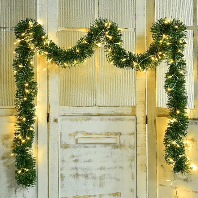 DearHouse 16.5 Ft Christmas Garland Decorations with 50 LED Light, Green Holiday Decor for Outdoor or Indoor Home Garden Artificial Greenery Garland, or Party Holiday Decorations