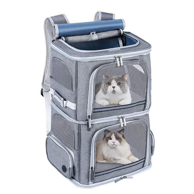 Groxkox Double Cat Carrier for 2 Cats,Dog Backpack Carrier for Medium Dogs,Double Compartment Pet Carrier Backpack for Dual Pets,for Outdoor Traveling/Stroll and Picnic