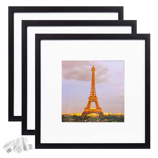 upsimples 12x12 Picture Frame Set of 3,Display Pictures 8x8 with Mat or 12x12 Without Mat,Multi Photo Frames Collage for Wall,Black