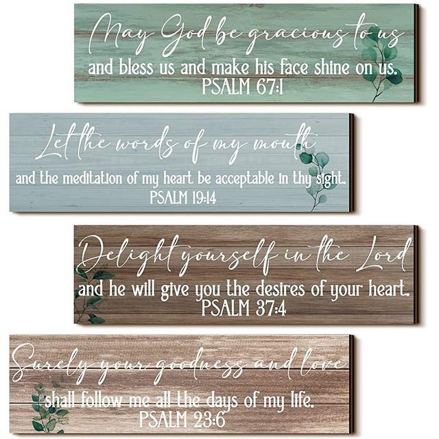 4 Pieces Bible Verses Wall Decor Psalms Scripture Wall Art Wooden Christian Sign Rustic Wall Decor Christian Wall Art Prayer Wall Decor Christian Decorations for Home (Delicate Style)