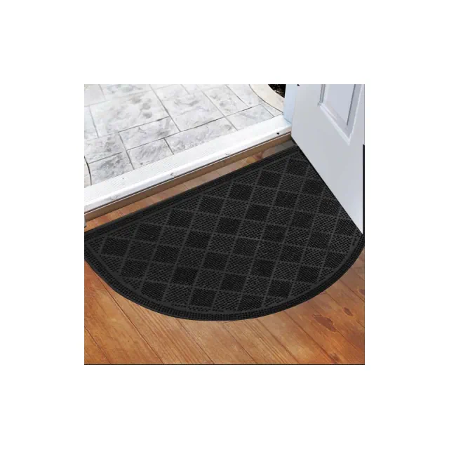 Evideco French Home Goods Premium Outdoor Half Round Door Mat 24x16 - Drew Checkerboard Design - Durable Rubber Outdoor Rug -