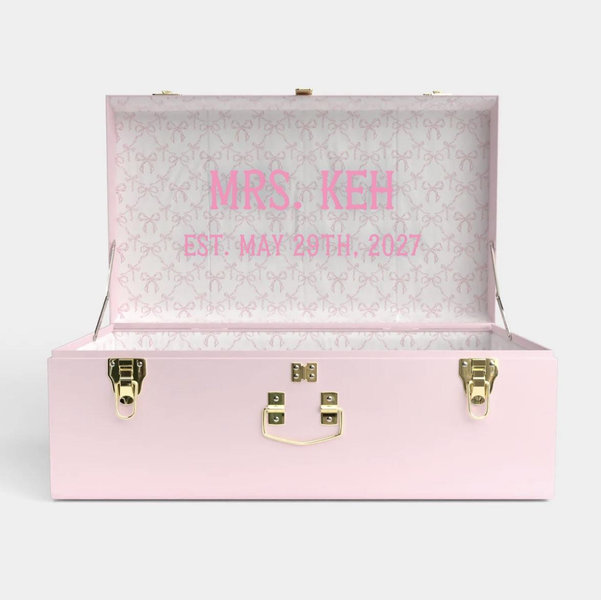 Grand Bridal Trunk - Pink with Pink Bella’s Bow design. Personalized (MRS. KEH EST. MAY 29TH, 2027