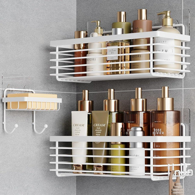 ODesign Shower Caddy 3 Pack-Shower Bathroom Shelves Rack,Rustproof Wall Mounted SUS304 Stainless Steel-No Drilling,Adhesive Shower Shelf Basket Organizer-White