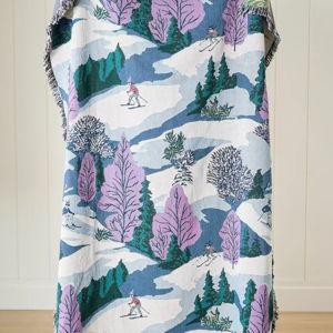 Winterscape Woven Cotton Throw Blanket-Skier