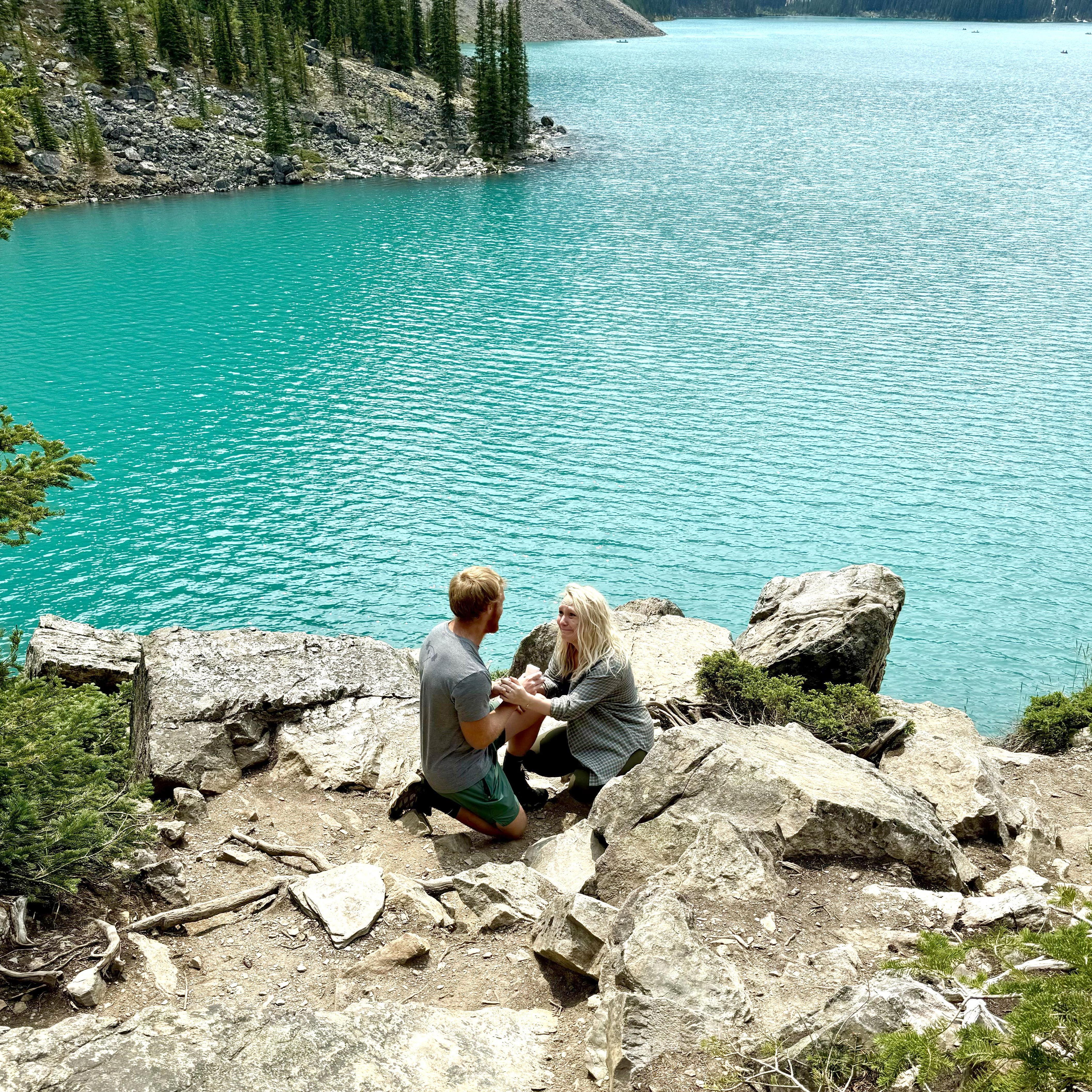 Sean proposed at Moraine Lake in Banff National Park!