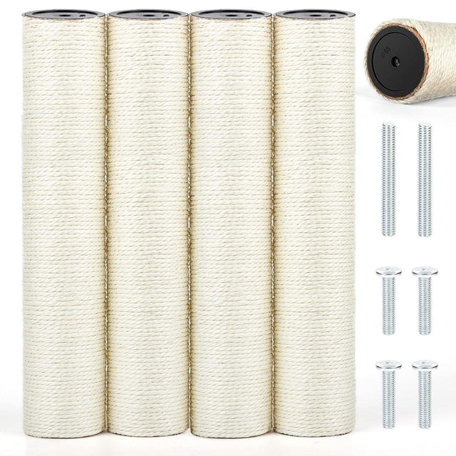 PETUOL 4 PCS M8 Cat Scratching Post Replacement, 15.7 x 3.1 Inch Sisal Pole Cat Tree Replacement Post with Screws, Refill Scratcher Posts for Indoor Kitten Tree Tower Spare Cat Furniture Protector