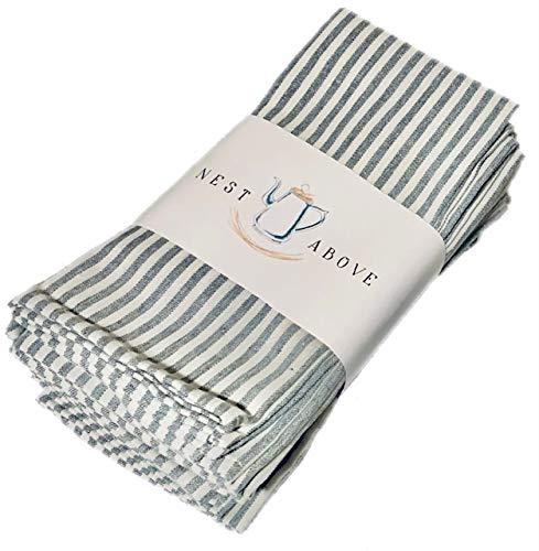 Cloth Napkins Set of 12 by Nest Above - Blue Cotton Linen Table Napkin Set - Blue - No Iron - Washable - Reusable for Dinner or Any Meal