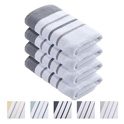 100% Turkish Cotton, Striped Hand Towel Set (16 x 30 inches) Oversized Decorative Luxury Hand Towels. Noelle Collection (Set of 4, Dark Grey/Light Grey)