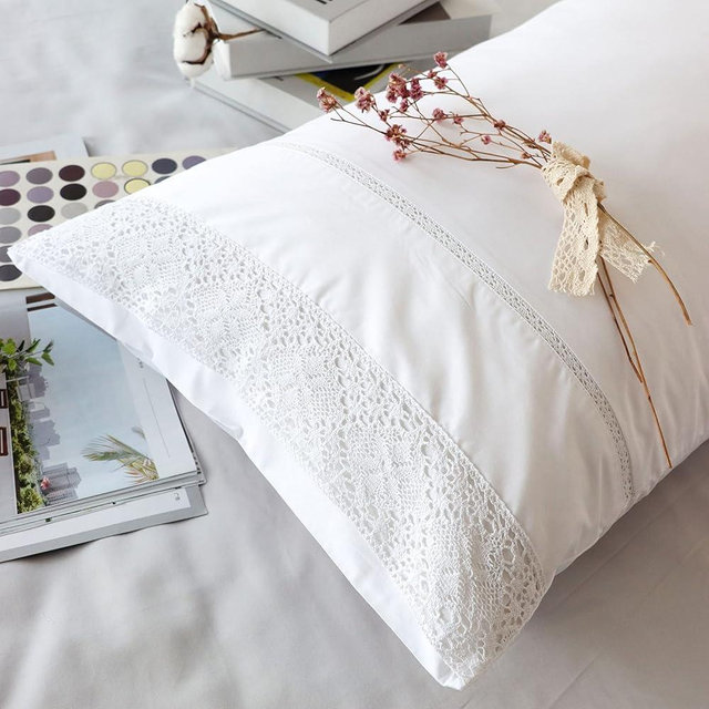 RANZNAZ 100% Cotton Lace Pillow Cases King Size Set of 2 - White Good Feeling Pillowcases 2 Pack with Envelope Closure, Elegant Lace,Softer and Breathable Pillow Case (20 x 36)