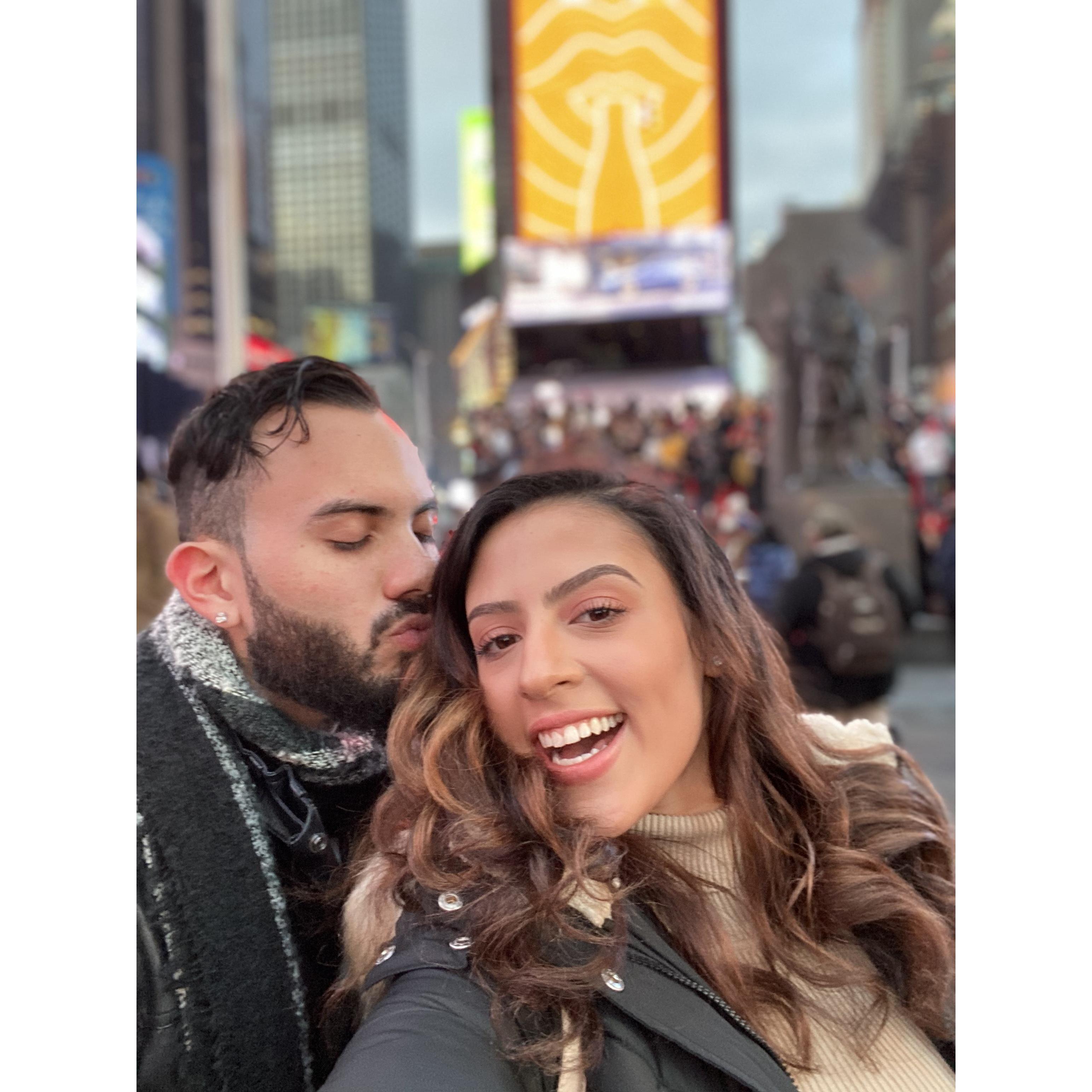 Our first time visiting TIme Square together. February 2020