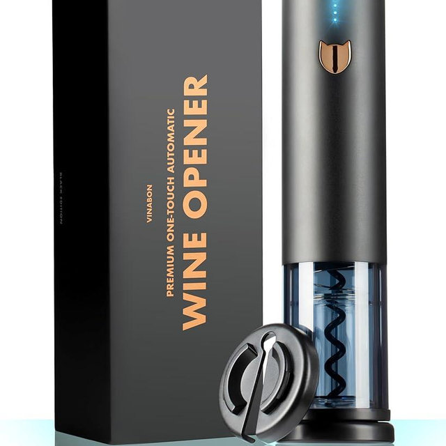 VINABON Electric Wine Opener 2024 - Rechargeable Wine Bottle Opener Corkscrew with Foil Cutter, One-Touch Automatic Operation & LED Lights. Includes Wine Guide eBook