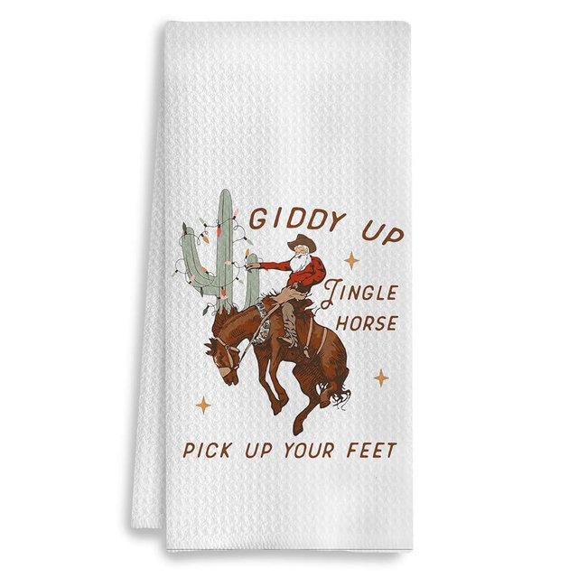 COWEB Western Christmas Kitchen Towels, Cowboy Christmas Decor Hand Towels for Bathroom, Christmas Farmhouse Dish Towel, Western Home Decor, 16x24 Inch