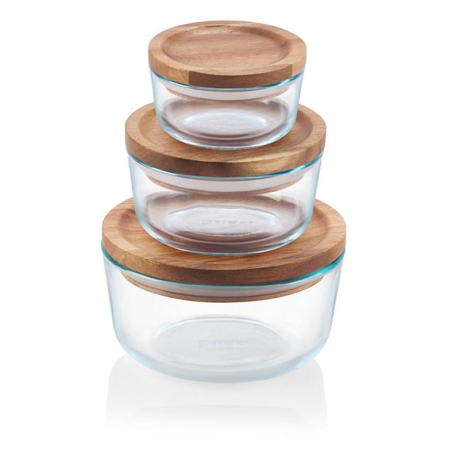 Pyrex®6-piece Glass Food Storage Container Set with Wood Lids (2)