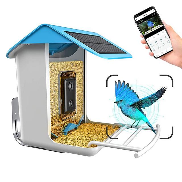 Farmice Bird Feeder with Camera, Bird Buddy Smart Bird Feeder with Camera and Solar Panel, Bird Camera Auto Capture Bird Videos, Motion Detection and AI Identify Bird Species, WiFi Connection