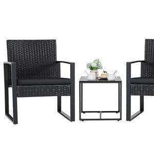 Flamaker 3 Pieces Patio Set Outdoor Wicker Furniture Sets Modern Rattan Chair Conversation Sets with Coffee Table for Yard and Bistro (Black)
