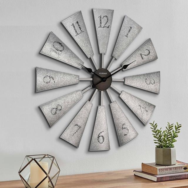 CLXEAST 30 Inch Large Farmhouse DIY Windmill Decor Wall Clock, Adjustable Size 24"/26"/28"/30"/32", 24 Inch Wall Clock for Living Room Decor,Wall Art Decor, Galvanized Plastic
