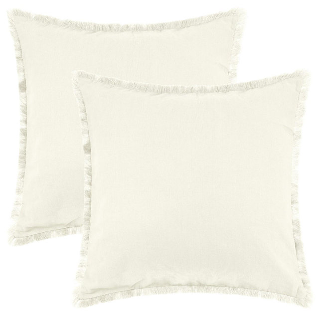 Unique Bargains Farmhouse Sofa Couch Bed Cotton Decorative Throw Pillow Cover with Tassel Trim 2 Pcs White 20" x 20"
