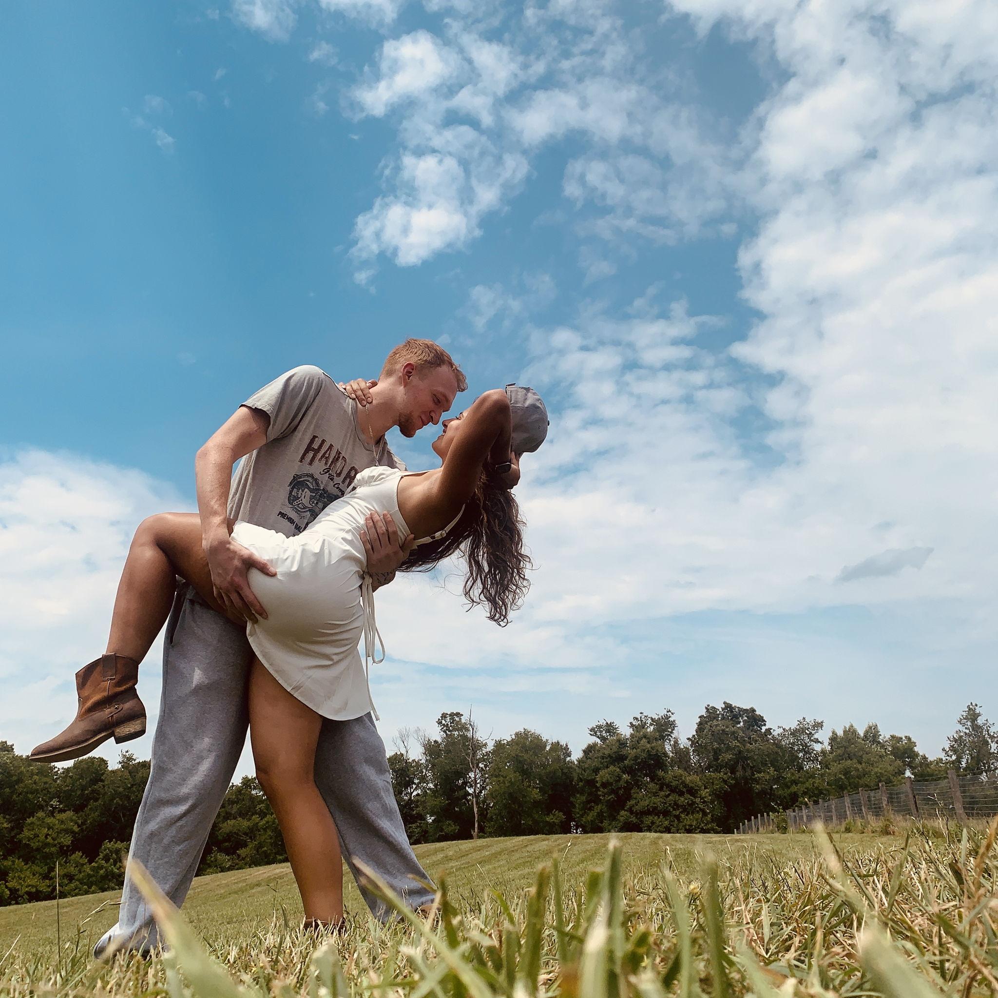 This was a photo we took at the farm we lived on early in our engagement