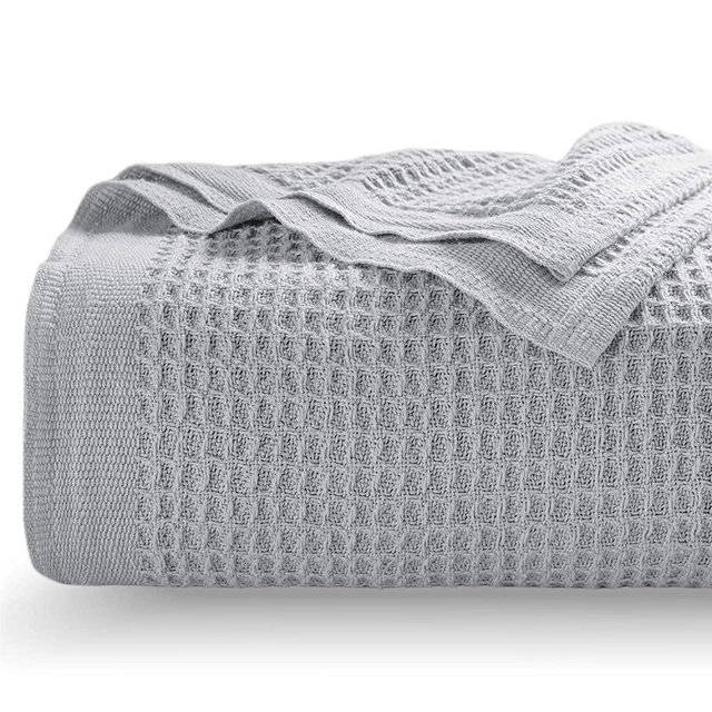 Bedsure 100% Cotton Blanket - Stone-Washed Blanket with Waffle Pattern for Home Decoration - Perfect for Layering Any Bed for All-Season - Twin Size (66 x 90 inches), Grey