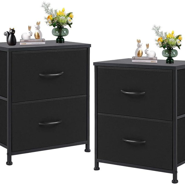 Sweetcrispy Nightstand Set of 2 with 2 Storage Drawers, 20" Height Small Bed Side Furniture End Table, Wooden Top Fabric Cabinet Kids Mini Dresser for Bedroom, Closet, Entryway, College Dorm