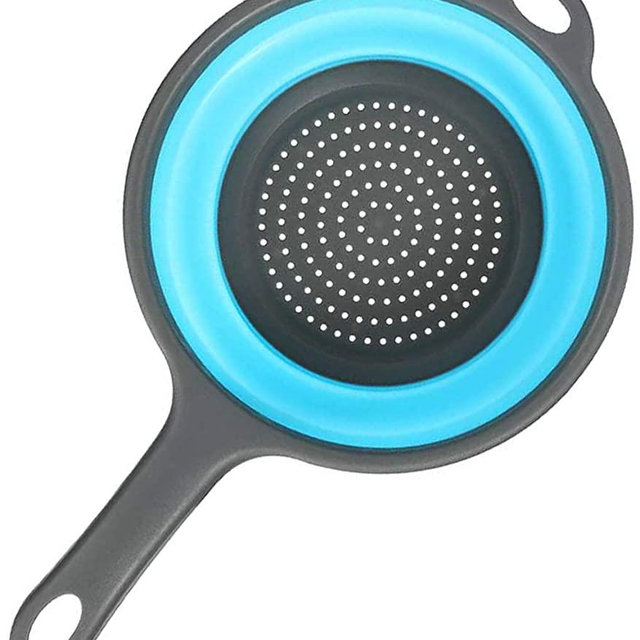 Kitchen Foldable Silicone Strainer Colanders, Collapsible Colanders with Handles, Space-Saver Folding Strainer Colander for Draining Pasta, Vegetable (Blue)