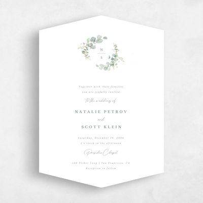White Diamond Wedding Invitation - Verde Wreath