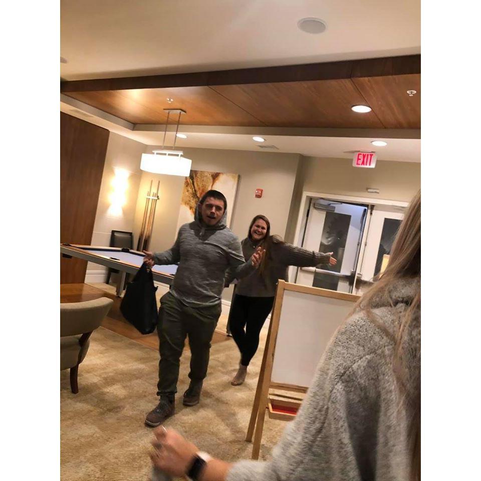 Walking into our Engagement Party, hosted by Taylor's MOH Katie, ready to party!