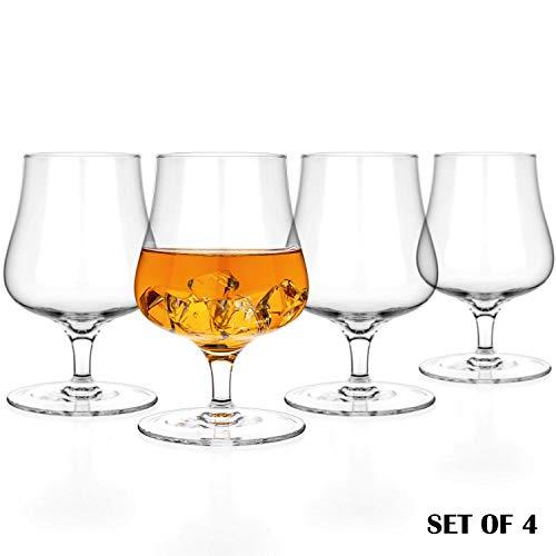 Luxbe - Brandy Whiskey Crystal Glasses Snifter, Set of 4 - Handcrafted - Lead-Free Crystal Glass - For Cognac Bourbon Spirits Drinks - 9.5-ounce