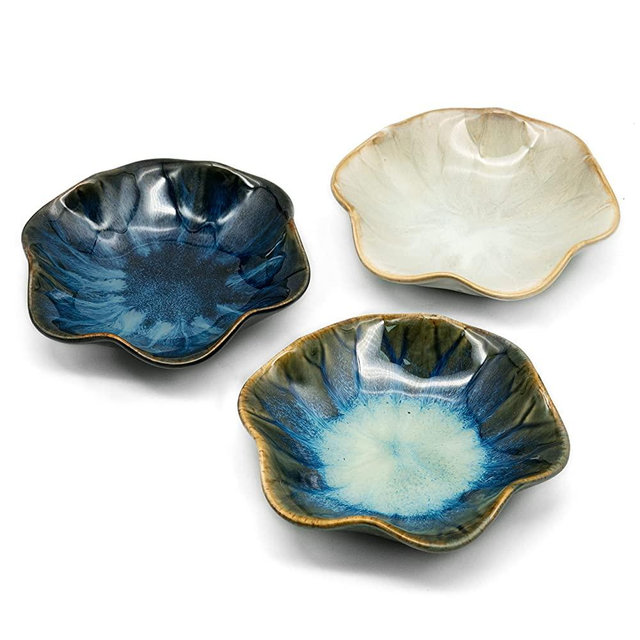 Ceramic Stable Spoon Rest 3PCS Multifunctional Glaze Ceramic Dinner Plates Set Heat Resistant Porcelain Spoon Utensil Holder in Kitchen Counter Kitchen Dining Table Decor (Lotus NO.1 3PCS)