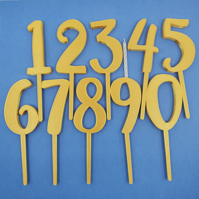 Gold Number Cake Toppers: Reusable Birthday Candle Holders