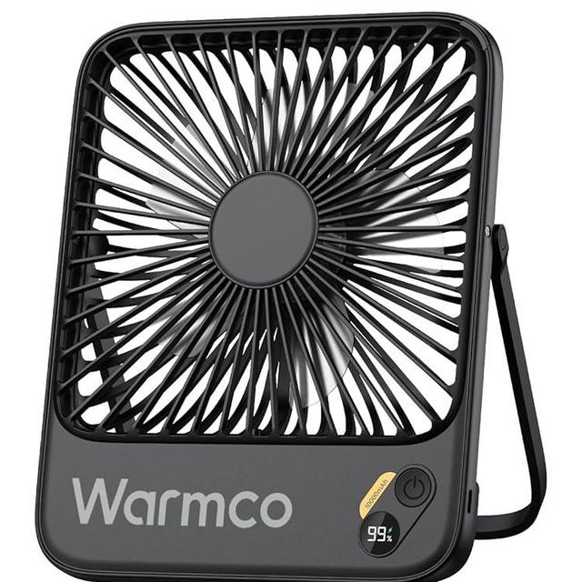 Warmco 10000mAh Portable Travel Fan 7-inch, [10-24H Runtime] Ultra-thin Digital Display Small Desk Battery Operated Fan for Camping, Office, Bedroom, Cruise Essentials 2025