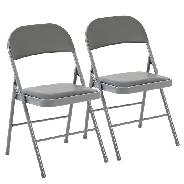 DUMOS 2 Pack Folding Chairs with Padded Cushion and Back - PU Leather Stackable Portable Dining Chiars Set, for Home and Office, Conference, Wedding, Party, Patio, Garden, for Indoor Outdoor, Grey