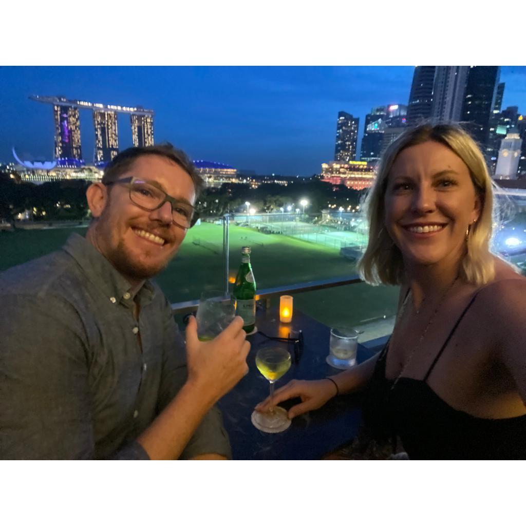 Enjoying Rob's last weekend living in Singapore by revisiting the bar where we had our first date - overlooking Marina Bay and the Singapore downtown.