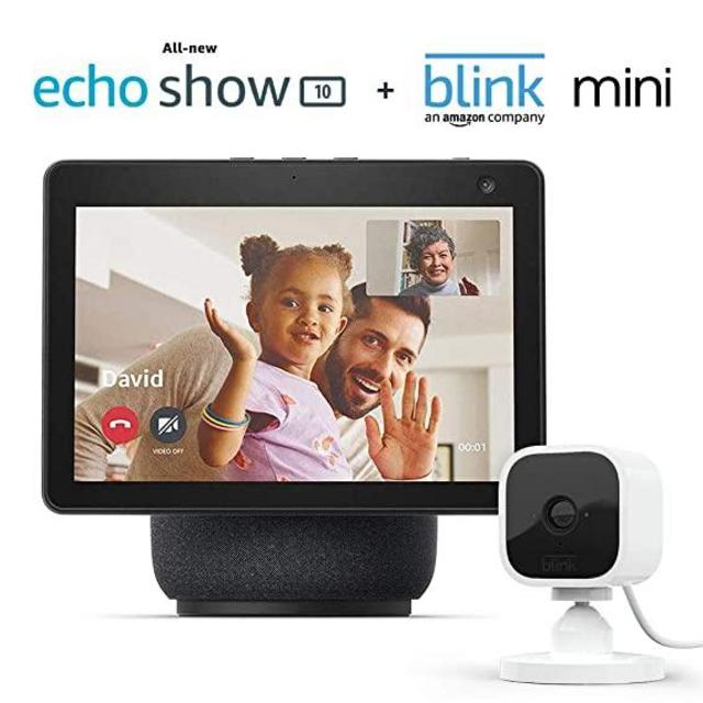 All-new Echo Show 10 (3rd Gen) | Charcoal with Blink Mini Indoor Smart Security Camera, 1080 HD with Motion Detection