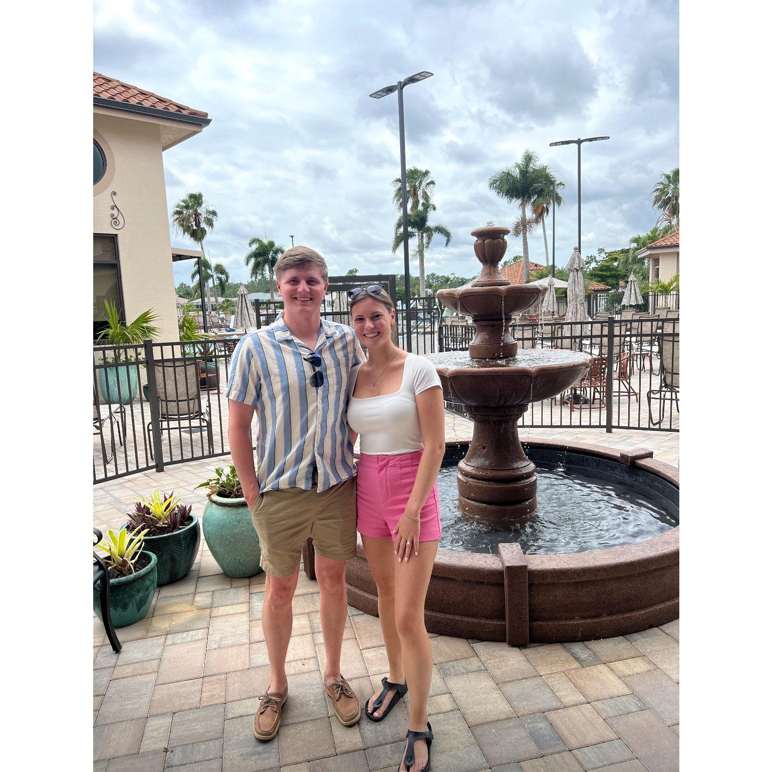Visiting Meemaw and Peepaw but this time ENAGAGED, 2024. Photo was taken in the same spot where we first visited Florida together.