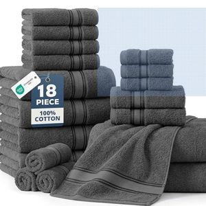LANE LINEN 18-Pack Premium Towels for Bathroom – 100% Cotton Towel Set, Zero Twist, 6 Bath, 6 Hand & 6 Washcloths,Gentle on Body, Highly Absorbent, Remains Soft After Wash, Hotel & Spa Quality – Grey