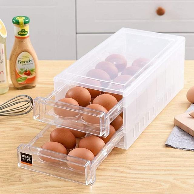 24 Grid Drawer Type Egg Storage Box Egg Crisper Kitchen Egg Tray Refrigerator Storage Container Plastic Egg Container Case Refrigerator Fresh Storage Boxs Organizer