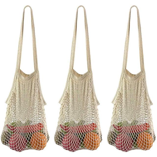 Net Shopping Bag BYETIVE Reusable Grocery Bags Net Storage Bag Long Handle Cotton Mesh Net Tote Bag Fruit Vegetable Net Bags Organizer